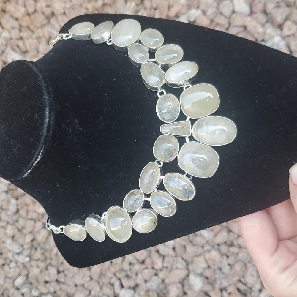 New Oversized Golden Rutile 925 Silver Statement Necklace. - Picture 6 of 16